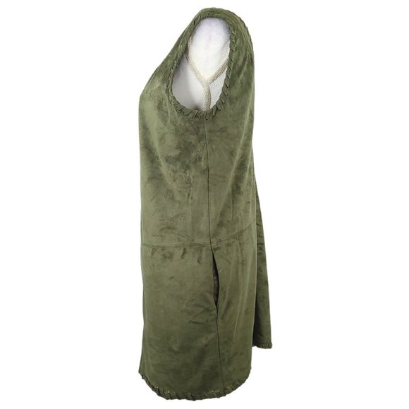 ASTR The Label Green Faux Suede Mini Dress Womens Sz S Sleeveless Slash Pockets - Picture 6 of 12